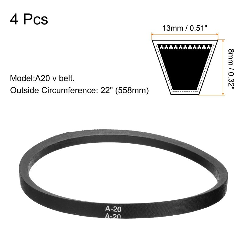 يو إكس سيل Uxcell 4 قطع A20 أو 4L220 حزام على شكل حرف V مطاطي كلاسيكي ملفوف، 20 بوصة (508 مم) محيط داخلي، حزام على شكل حرف V - Image 2